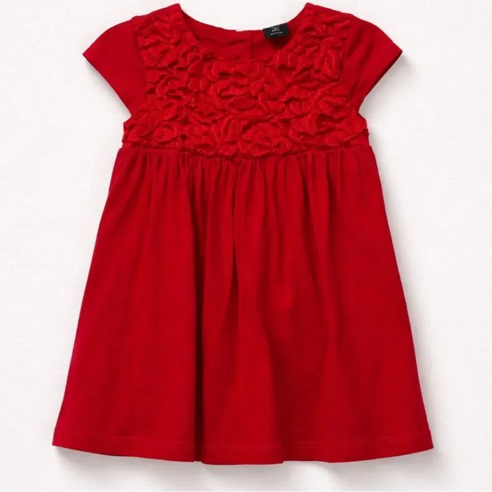 Baby Gap Red knit textured appliqués holiday dress cap sleeve size 2T